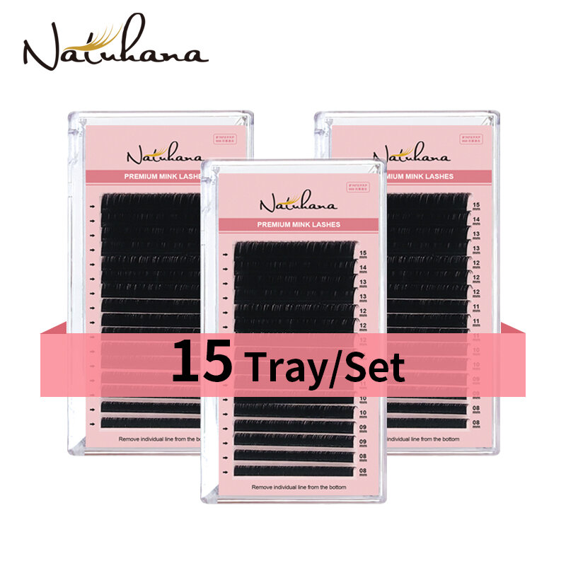 NATUHANA 15Cases/Lot 8-15mm Mix Soft Fake Eyelash Extension Natural Cilia Synthetic Lash Individual Mink Eyelashes Makeup Cilios