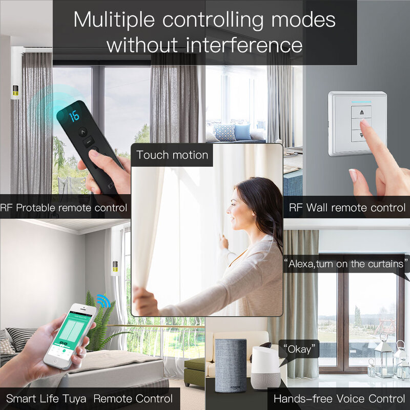 ZigBee-cortina inteligente Tuya con WiFi mejorada, sistema de control remoto RF, Alexa, Google Home, múltiples modos de control