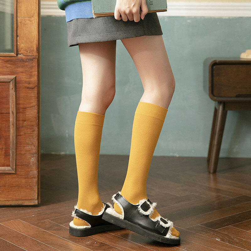 Calze lunghe calze donna cotone organico solido caldo coscia alta signore ragazze Street Fashion giovani calze al ginocchio Casual Harajuku