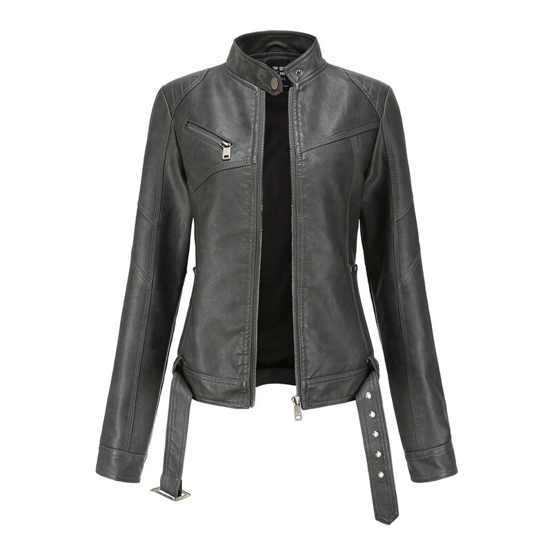 Cappotto in pelle da donna nuovo primavera autunno manica lunga con cintura giacca in ecopelle donna Punk Outwear donna Biker Moto Outwear