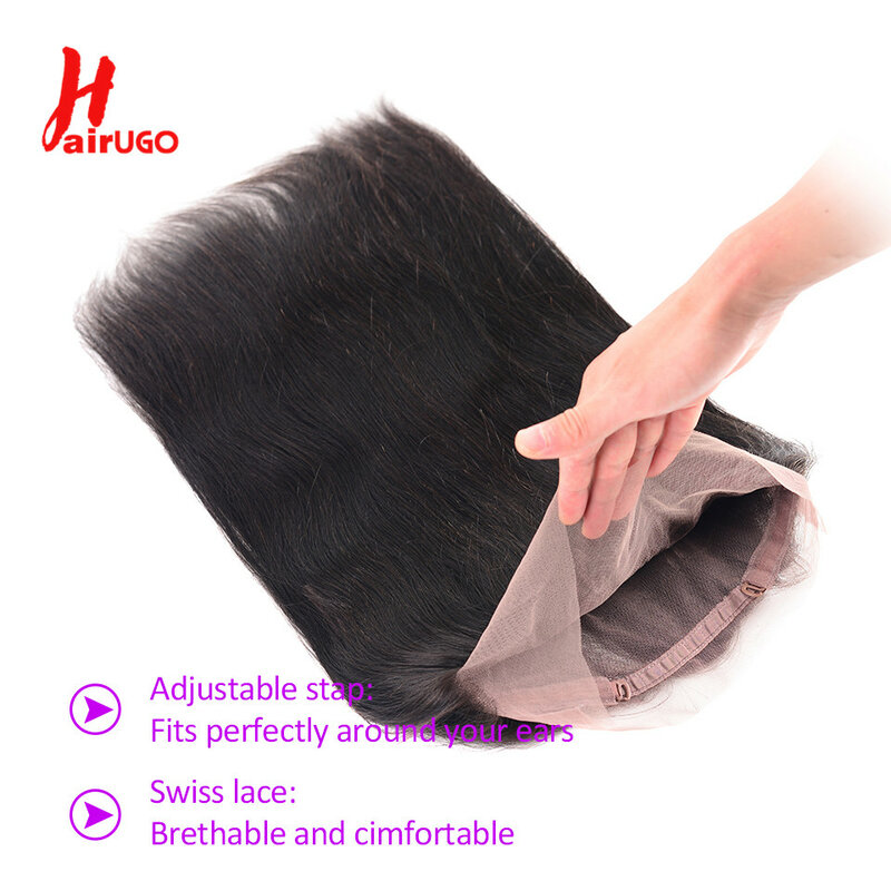 360 кружевная Фронтальная застежка, бразильские прямые человеческие волосы без повреждений, фронтальные 100% человеческие волосы, естественный цвет, прозрачное кружево HairUGo