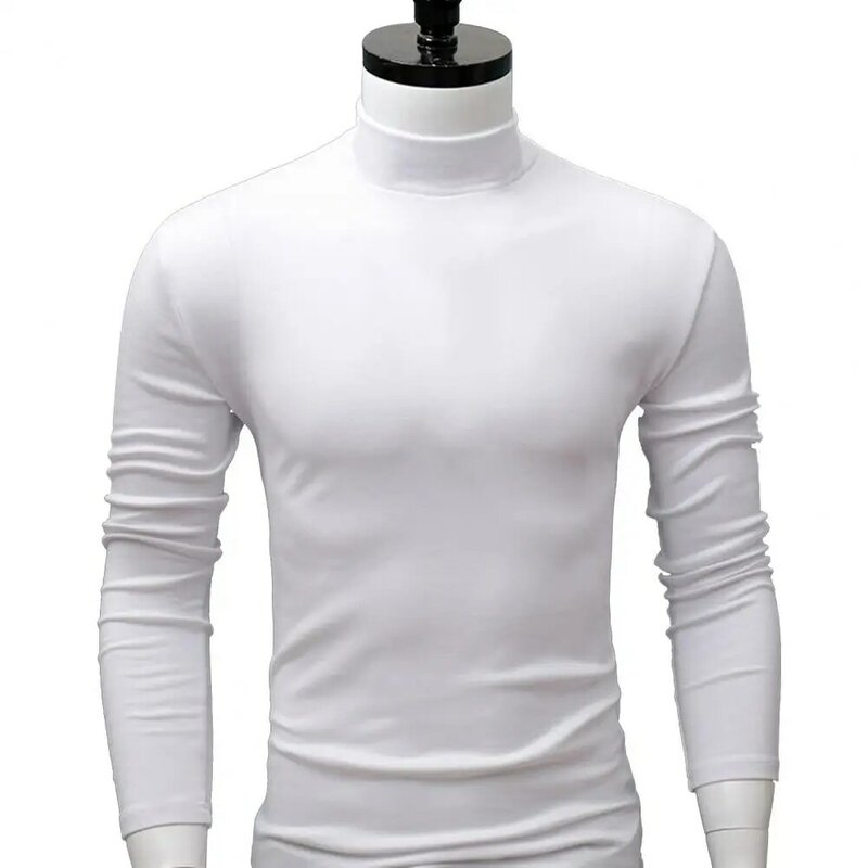 2021 Autumn Winter Men Base Shirt Long Sleeve Solid Color Half High Collar Slim Male Shirts Tight Inner Wear Men's Clothing