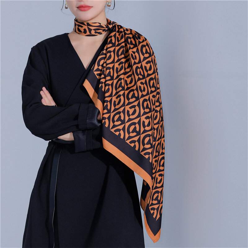 2022 sólido carta feminina lenço quadrado moda sarja macio xale envoltório senhoras bandana foulard 90*90cm hijab