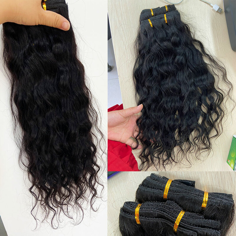 Doreen 200G Machine Remy Beach Wave Clip In Human Hair Extensions Natural Wavy Curly Clips Swed on Weft hair 14 to 22 10 pcs/set