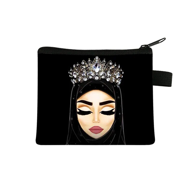 Flor hijab rosto moeda bolsa muçulmana carteira feminina dinheiro moeda sacos bonito islâmico gril bolsas e bolsas cartão e chaves titular saco