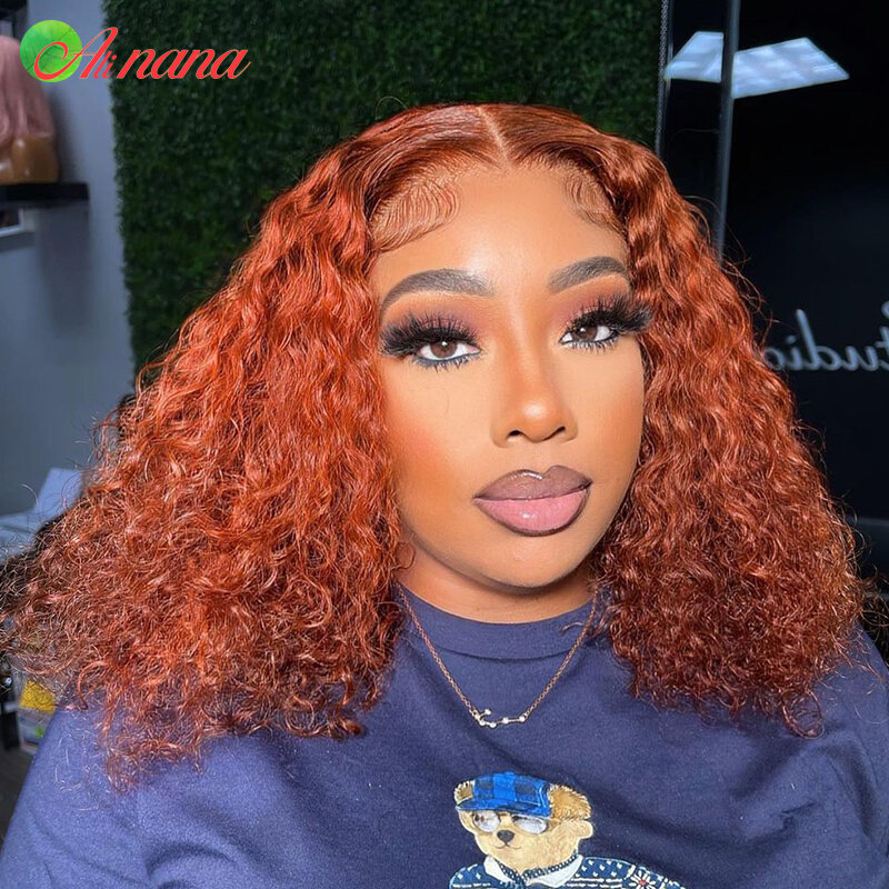 Burnt Orange Ginger Color Kinky Curly Lace Front Wigs Pre-Plucked 13x4 Lace Frontal Wig Human Hair Remy Curls Wigs 180% Density