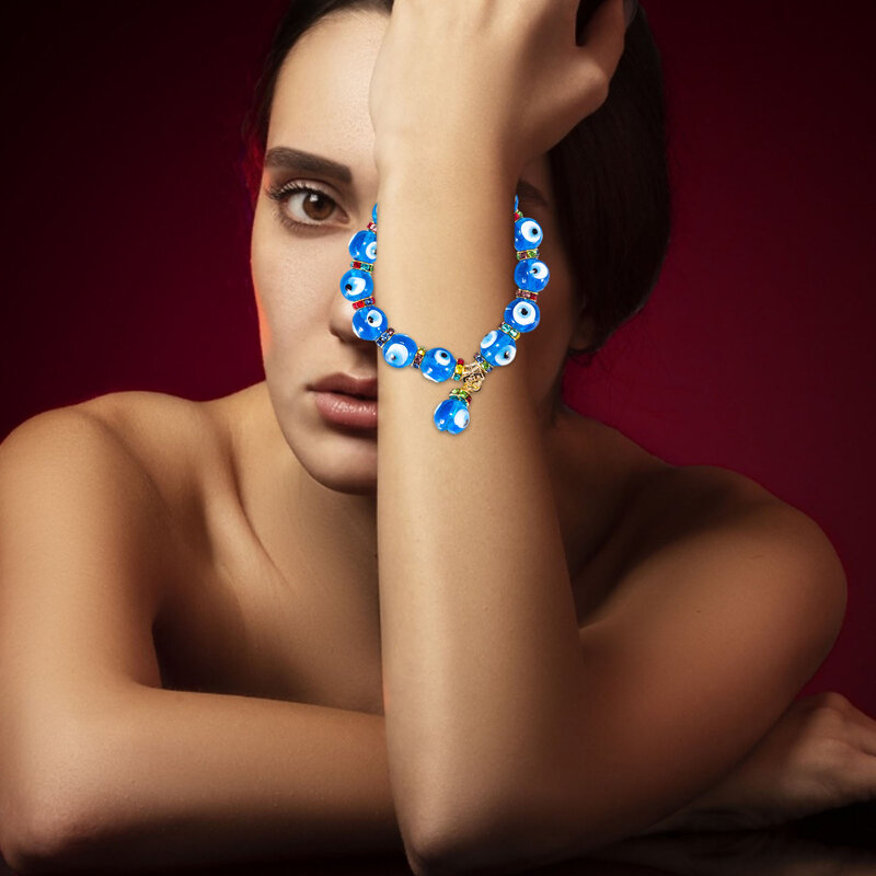 Bracciale con ciondolo con perline occhi diabolici catena da polso a ferro di cavallo blu 4 tipi amuleto elasticizzato occhio blu per uomo donna gioielli artificiali