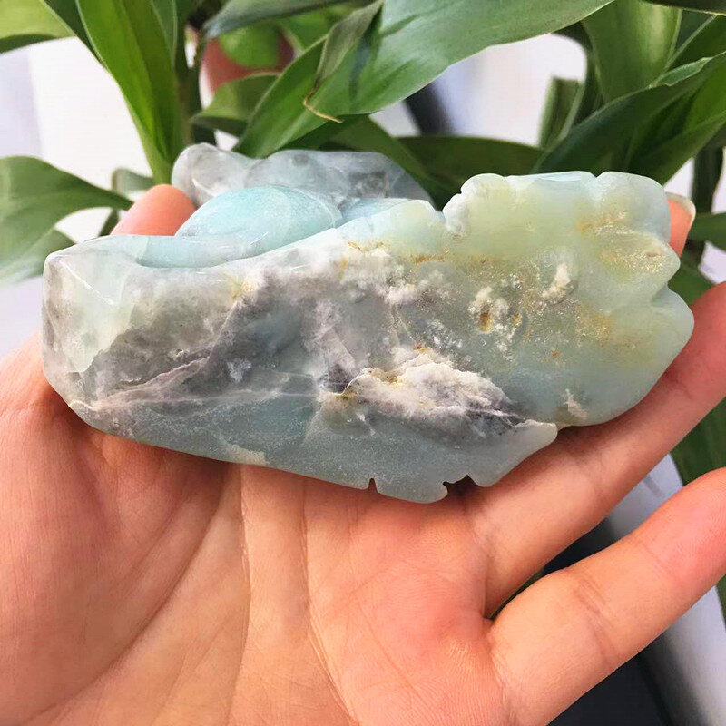Cristal de quartz naturel bleu ciel sculpté à la main, décoration de maison, ornements, chaos à impulsion