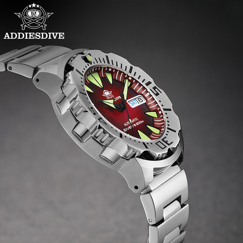 Addiesdive Monster Automatische Mechanische Horloges Voor Mannen Nh36 Saffier Roestvrij Staal Keramische Bezel 200M Waterdicht Duiker Horloge