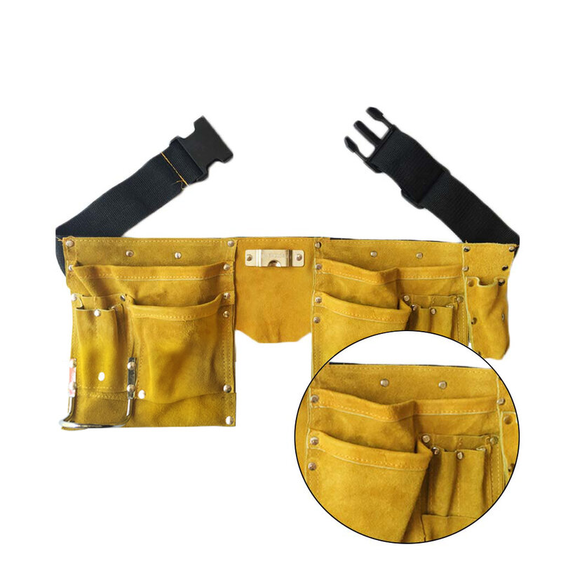 Cinto de cintura para carpinteiro, Leather Tool Belt, Quick Release Buckle, Avental de construção, Ferramenta de armazenamento, Ferramenta de mão