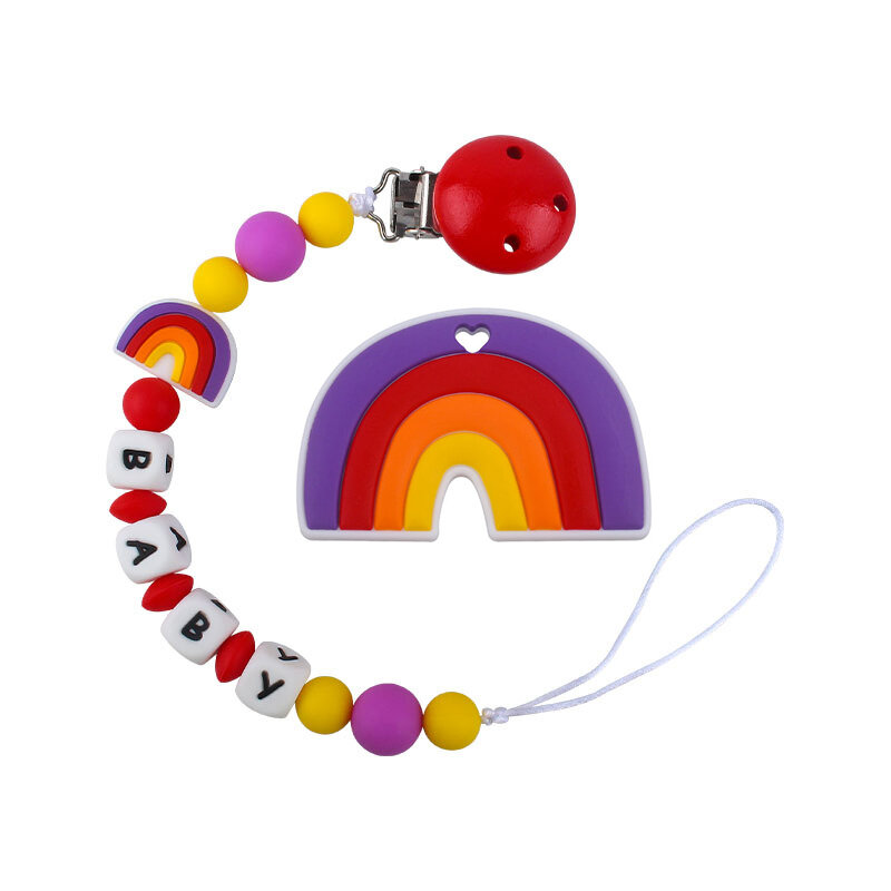 Пользовательские буквы имена Радуга Детская соска зажим цепочка Прорезыватель кулоны для ребенка младенца жевательное кольцо детский подарок