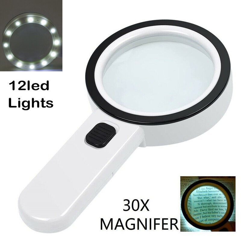D2 ręczne szkło powiększające w/ 12 jasna dioda LED podświetlana lupa lampka do czytania latarka latarka nocna
