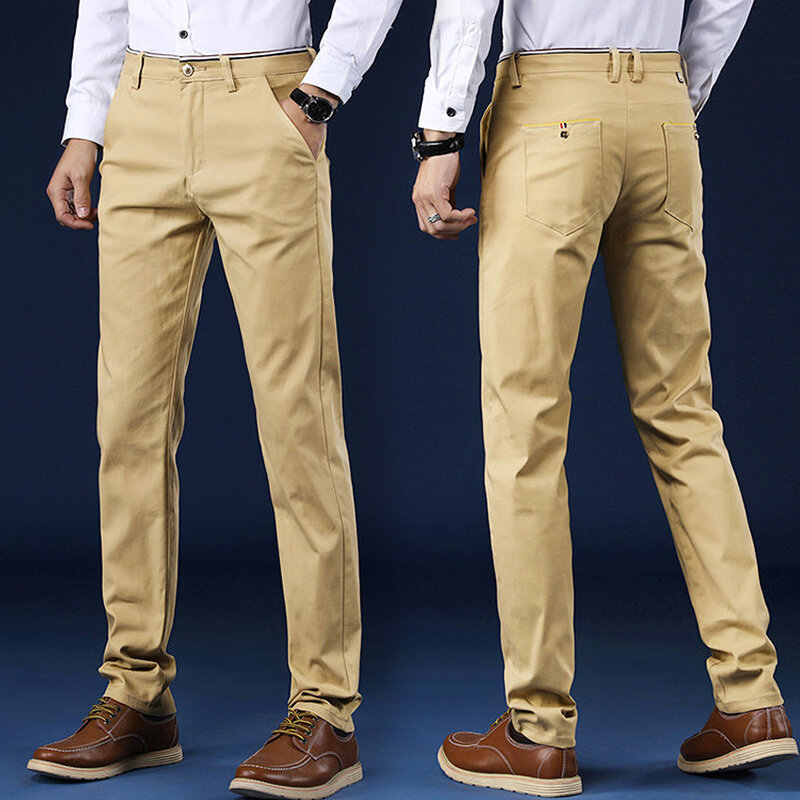 Estilo clássico dos homens primavera verão fino calças casuais moda negócios algodão cor sólida escritório calças de alta qualidade
