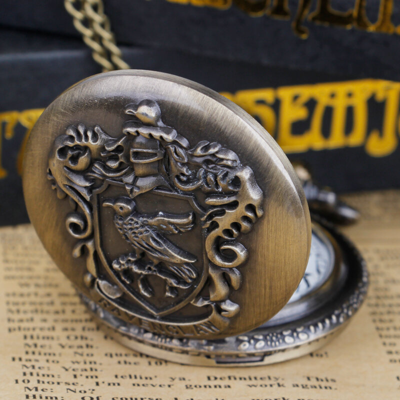 Bronze/Grey Antique School Pocket Watch Necklace Fob Quartz Gift Necklace Pendant reloj hombre