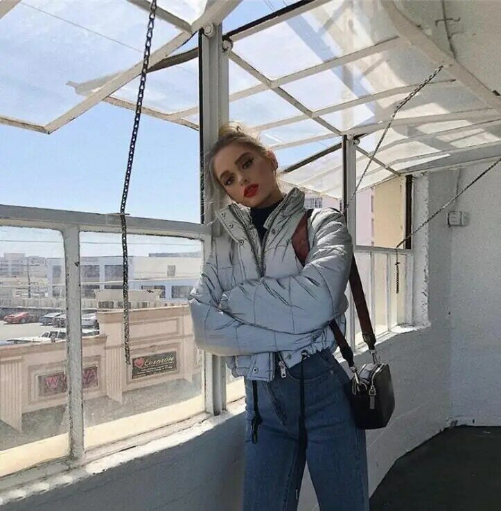 night running woment's jersey Gray Zipper Oversized Long Sleeve Button Loose Thick Cropped Jacket Sexy Streetwear Coat Winter