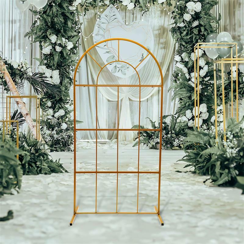 Arco de boda al aire libre, soporte de círculo dorado, telón de fondo de hierro, accesorios de fiesta de cumpleaños, decoración de bricolaje, jardín, césped, globos redondos, estante, 2 × 1m