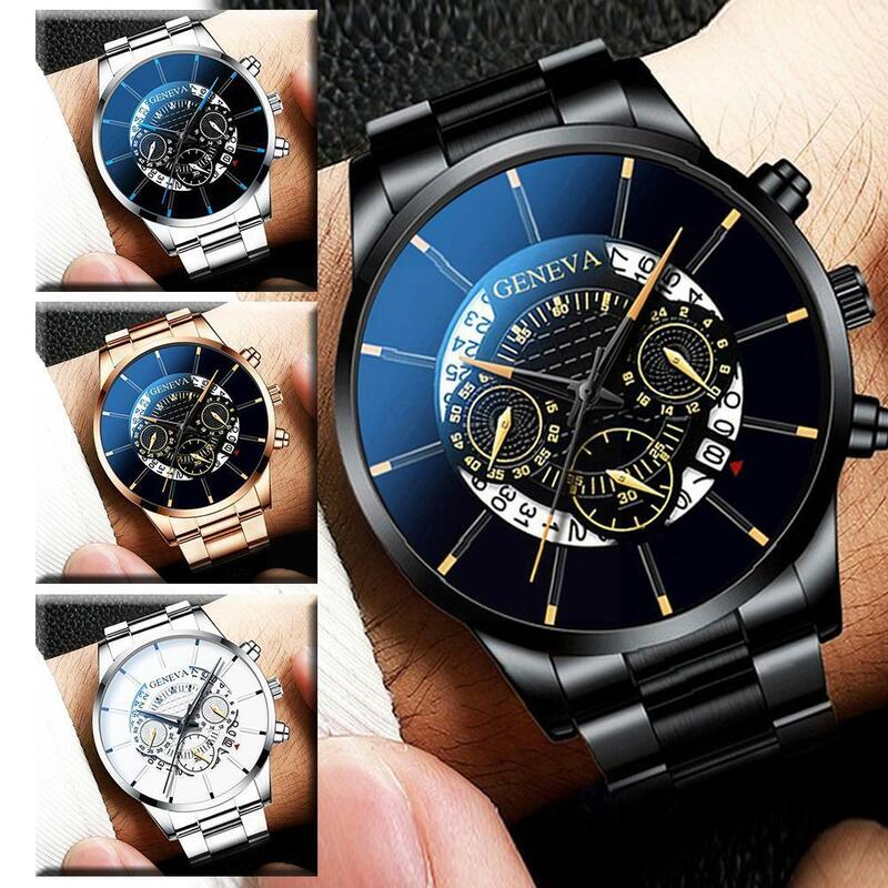 Moda relógio de aço masculino genebra criatividade calendário relógio de pulso para homem luxo relógios de negócios relógio de exibição luminosa
