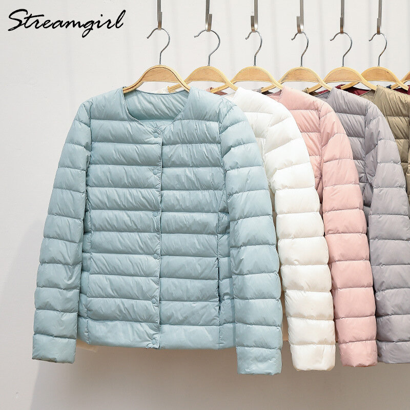 Chaqueta de fino algodón Down para mujer, abrigo ultraligero, color blanco, rosa, talla grande