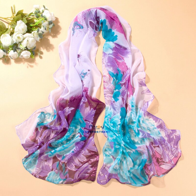 Écharpe en mousseline de soie pour femmes, nouvelle collection printemps et automne, châle long et doux en soie avec motif géométrique imprimé