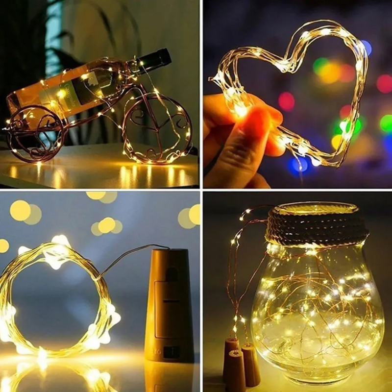 1M 2M 3M LED Gabus Tutup Botol Anggur Lampu String Lampu Kawat Tembaga Lampu Peri untuk Liburan Liburan Natal Pesta Pernikahan Dekorasi