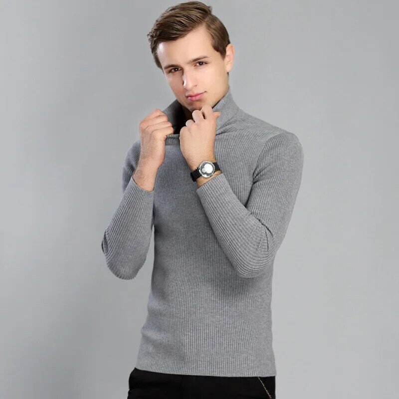 MRMT 2024 Brand Autumn and Winter New Men's Thick High Collar Sweater Solid Color for Male Fashion Casual Slim Tops Sweater