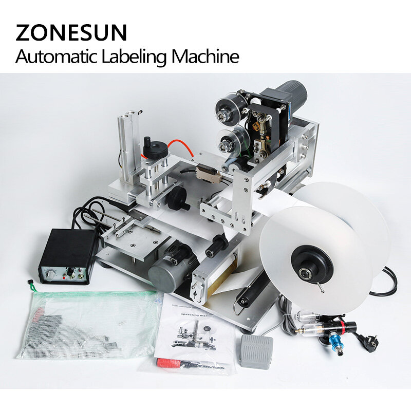 ZONESUN LT-60D شبه التلقائي هوائي آلة وسم ملصق آلة موزع بطاقات زجاجة المخدرات مع ماكينة لطبع التاريخ