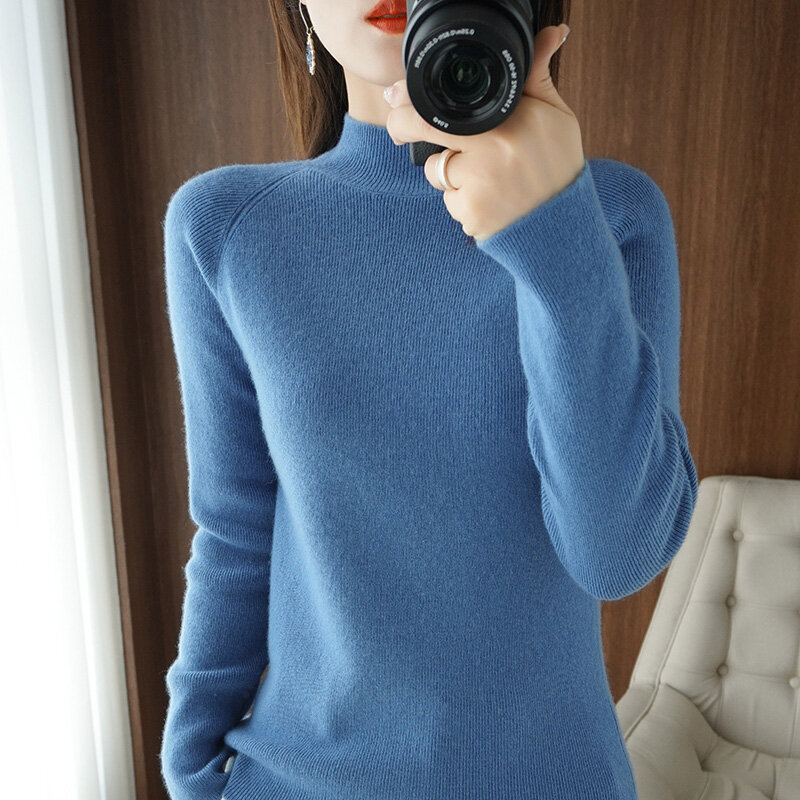 2022 maglione di cachemire mezzo collo alto Pullover invernale da donna in cashmere lavorato a maglia Pullover allentato spesso a maniche lunghe da donna
