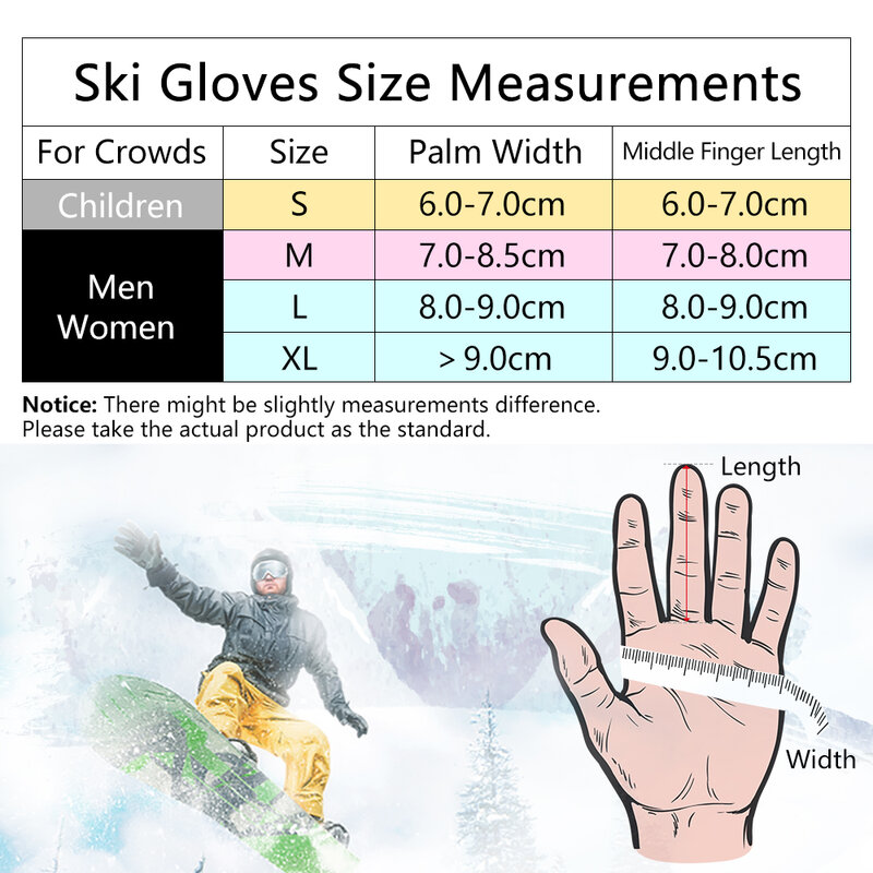 Luvas térmicas para homens e mulheres, tela de toque de 3 dedos, impermeável, quente, criança, snowboard, neve, esqui, equitação, inverno