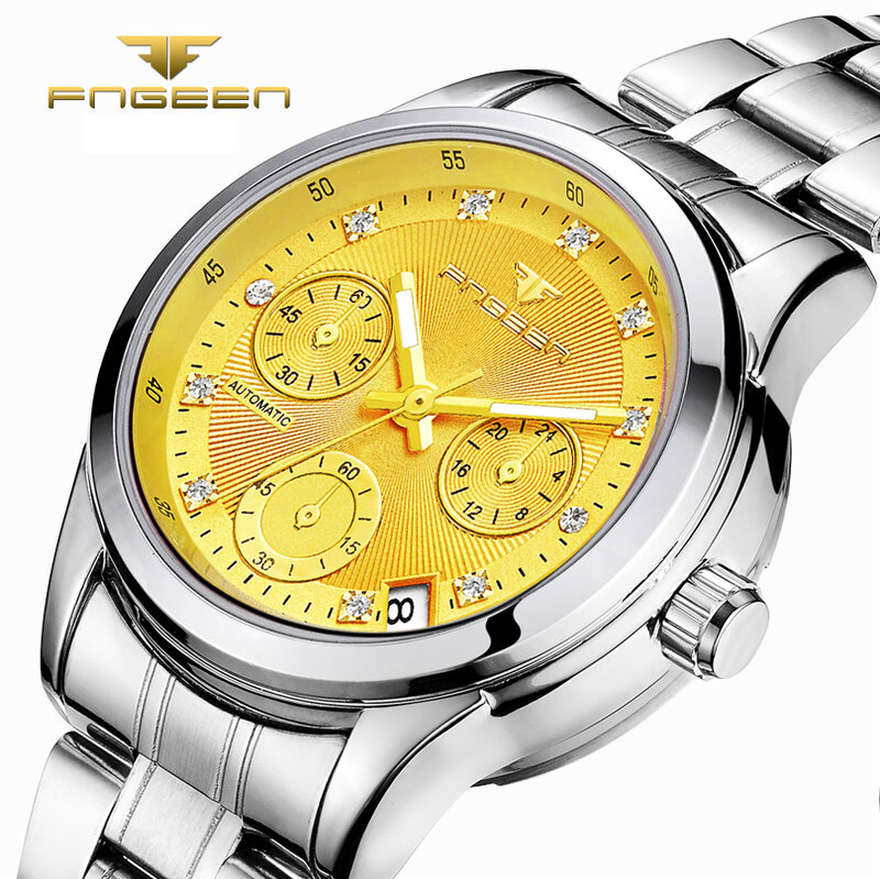 Reloj de lujo para mujer, marca de diamante inoxidable, reloj mecánico automático con fecha automática, reloj femenino elegante rosa