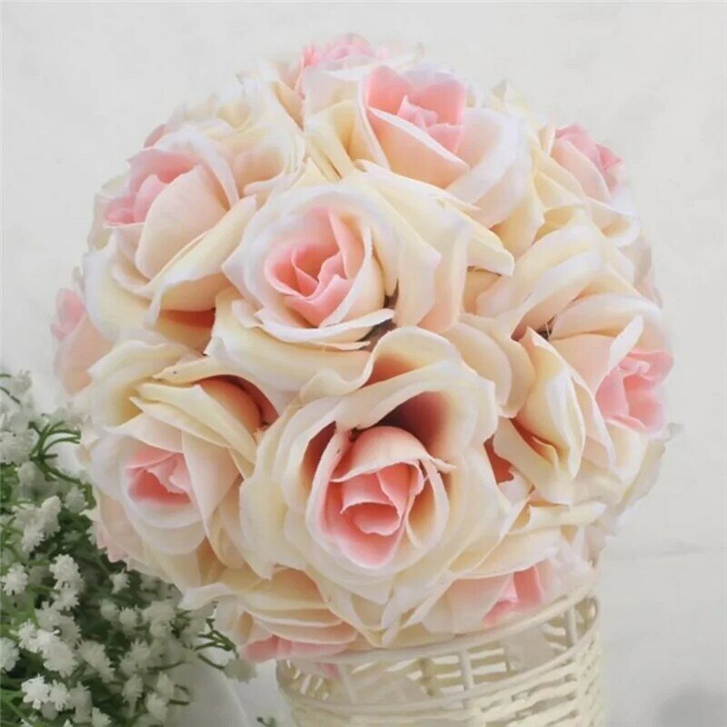 Ramo de flores de rosas artificiales hechas a mano, 15x21cm, bola colgante de beso, bricolaje, decoración de fiesta de boda en casa LL @ 17