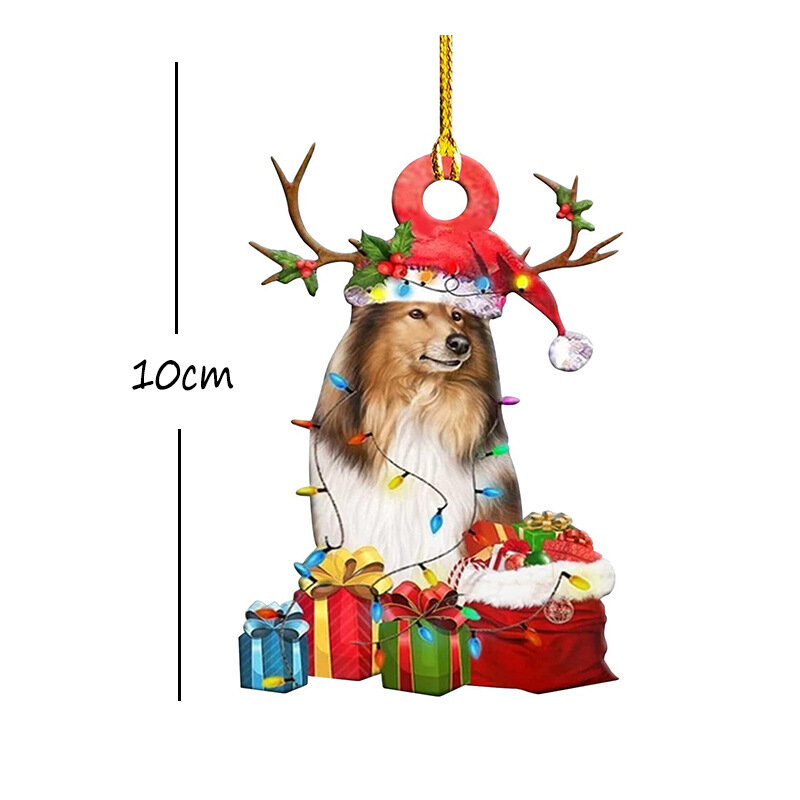 Natal ano novo 2022 pingente de madeira cão gota ornamento natal árvore filhote de cachorro pingente decorações de natal para casa navidad