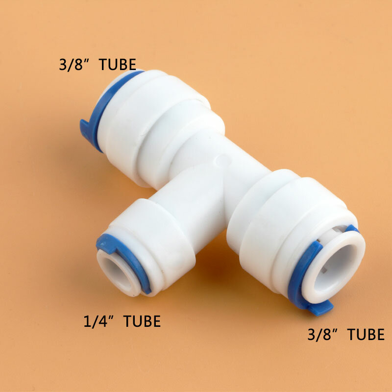 Tubo de 3/8 "a 1/4" de diámetro, conexión rápida en T de 3 vías, 6,5 MM-9,5 MM, sistema RO de agua, accesorios 323