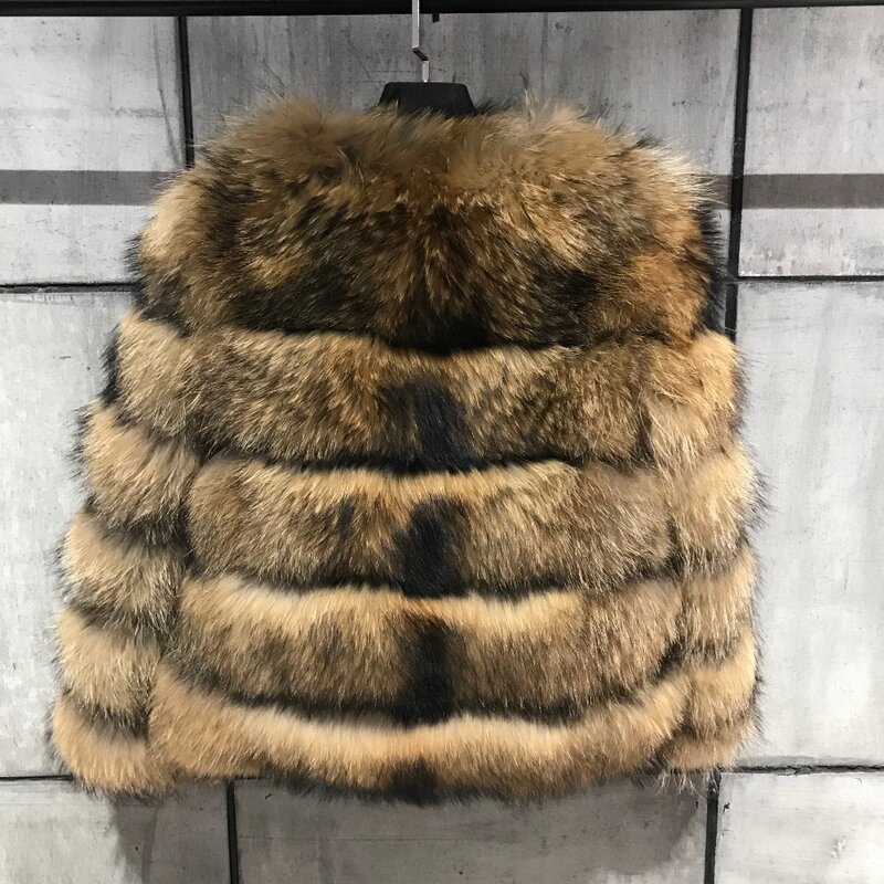 Winter Fake Raccoon Fur Jacket Women Fluffy Faux Fur Coat Brown Thick Warm Outerwear Fashion Overcoat 2021