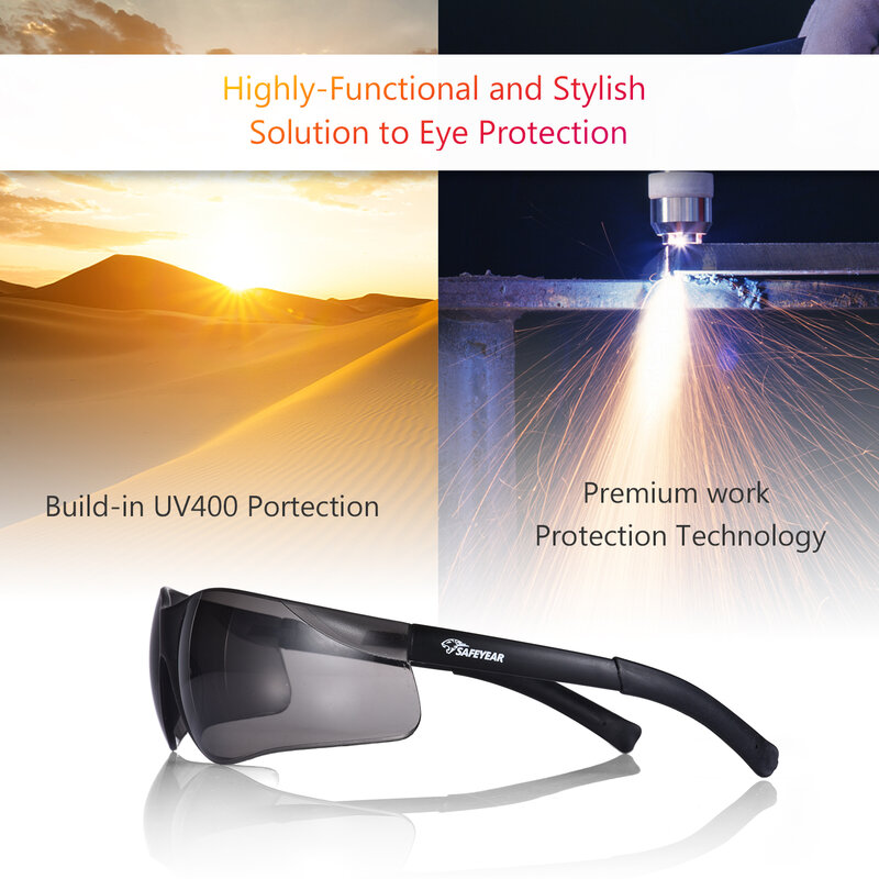 SAFEYEAR Safety Work Glasses Anti Scratch Dark Lens UV400 Protection Eyewear Full-View Goggles Waterproof Dustproof