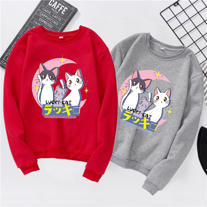 2020 primavera animal gato camisa feminina moletom com capuz outono streetwear manga longa feminino casal camisa da família roupas presente