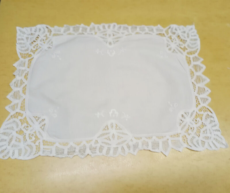 Zestaw 12 chusteczek biały bawełniany obrus 14x20 cali ręcznie wykonane Battenburg koronkowe podkładki na ElegantLlunch lub kolację