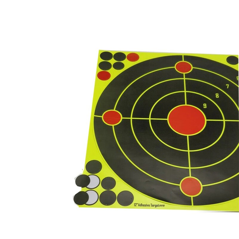 12 "x 12" samoprzylepne rozpryski Splash & reaktywne (wpływ koloru) strzelanie naklejki cele (środkowa czerwona kropka + krzyż) 10 sztuk/paczka