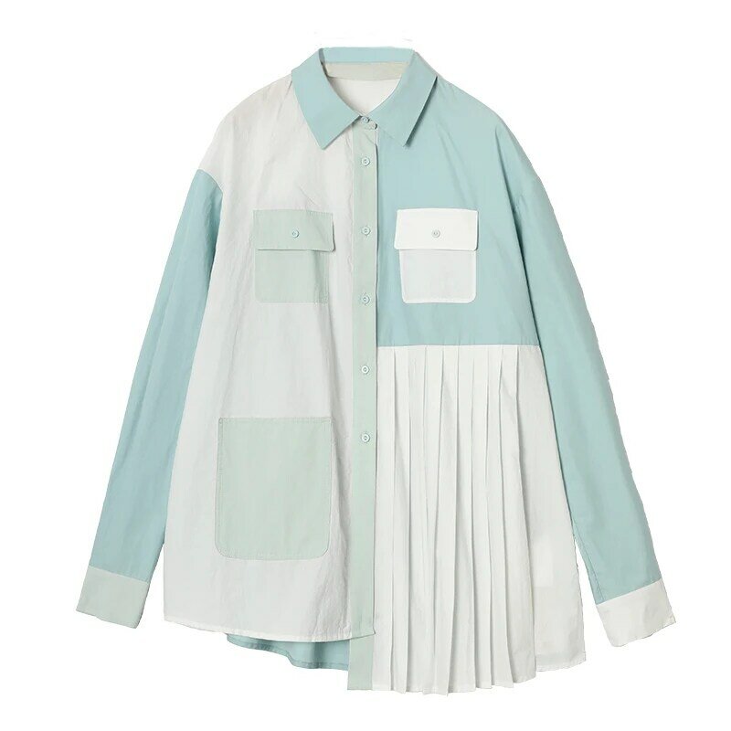 Chemises en coton pour femmes, Design Original, ample, décontracté, classique, plissé, Patchwork, chemisiers coréens harajuku
