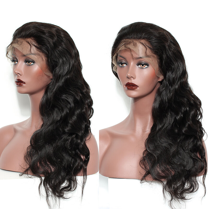 Peluca de cabello humano ondulado para mujer, postizo de encaje frontal 13x6 con flequillo, color negro, brasileño, Remy Prosa, 250 de densidad