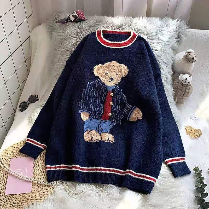 2024 autunno inverno gilet da donna stile giapponese Cartoon Bear Pullover gilet maglione Oversize Harajuku Kawaii vestiti gilet lavorato a maglia
