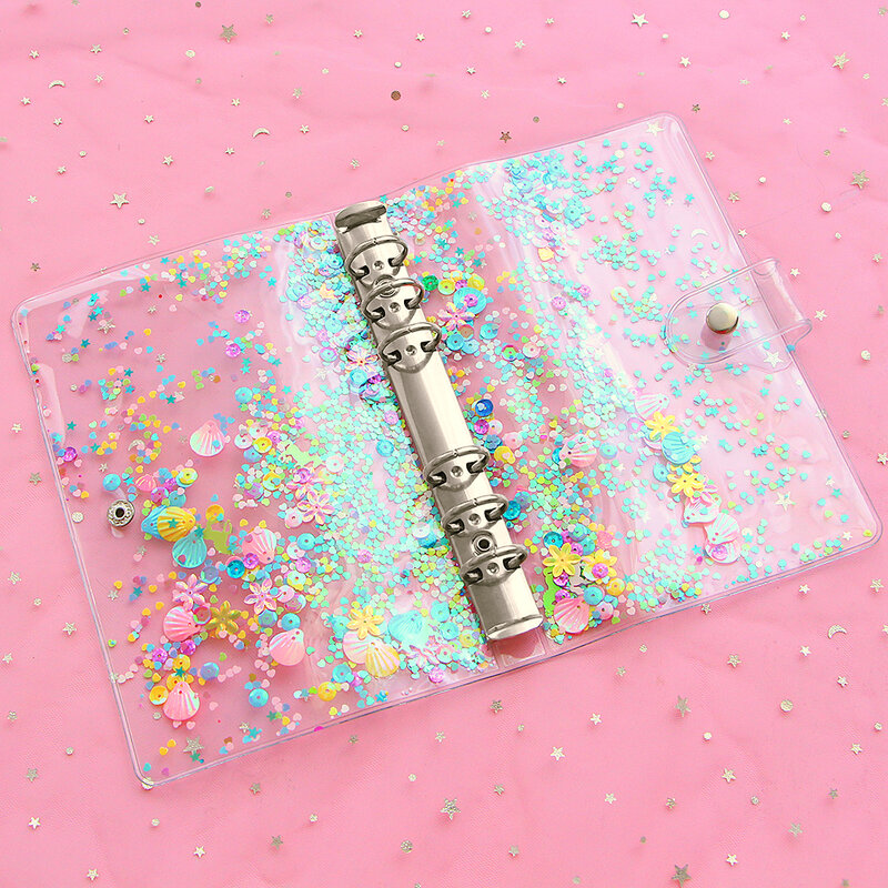 Leuke Glitter Pailletten Notebook Cover A5/A6 Transparante 6 Ringen Bestandsmap Losbladige Ringband Kawaii School Kantoor levert
