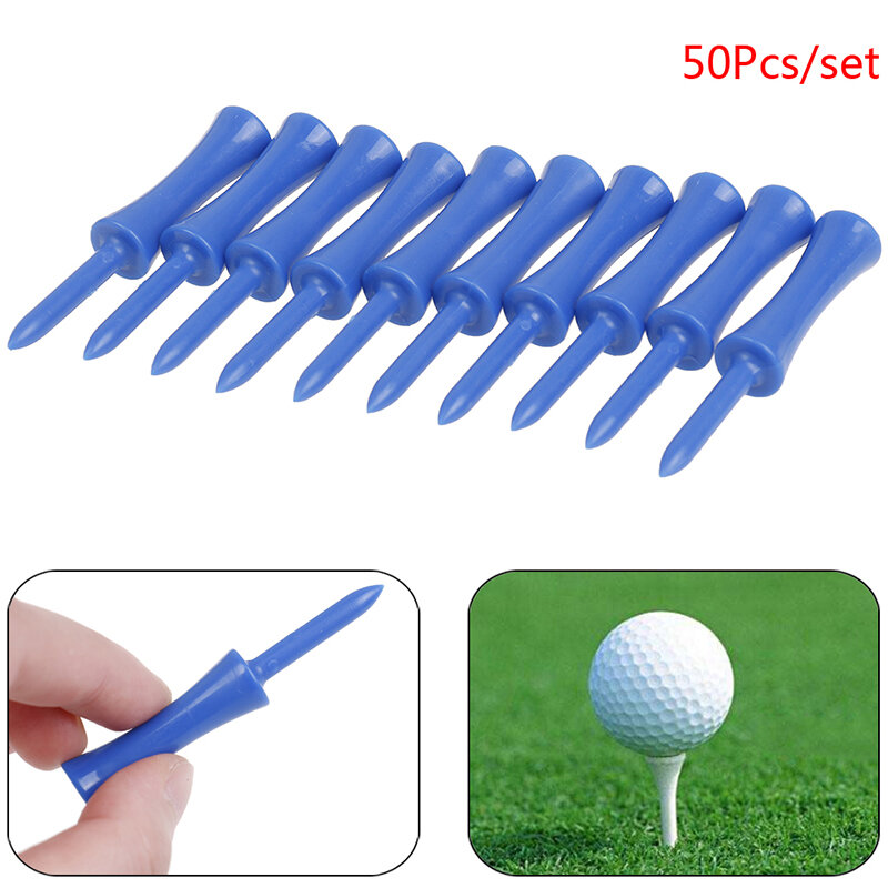 50Pcs/lot Plastic Golf Tees 68mm Durable Rubber Cushion Top Golf Tee Blue Color