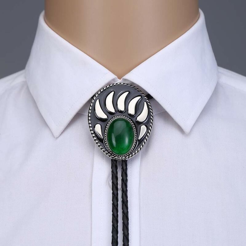 Fashion green  Turquoise bear paw  bolo tie for man cowboy western cowgirl lather rope zinc alloy necktie
