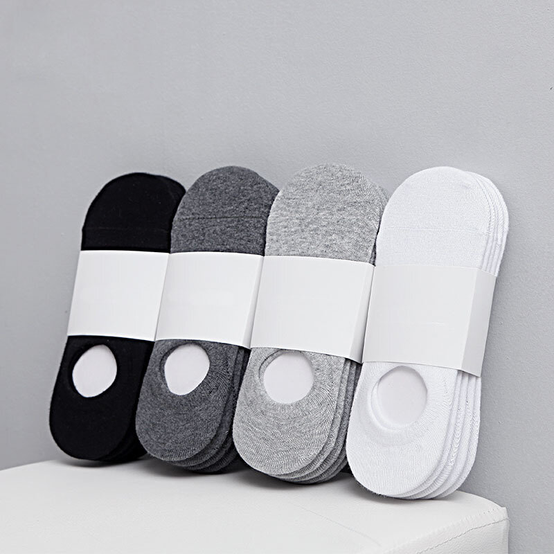 5Pair/lot Fashion Happy Men Boat Socks Summer Autumn Non-slip Silicone Invisible Cotton Socks Male Ankle Sock slippers Meia