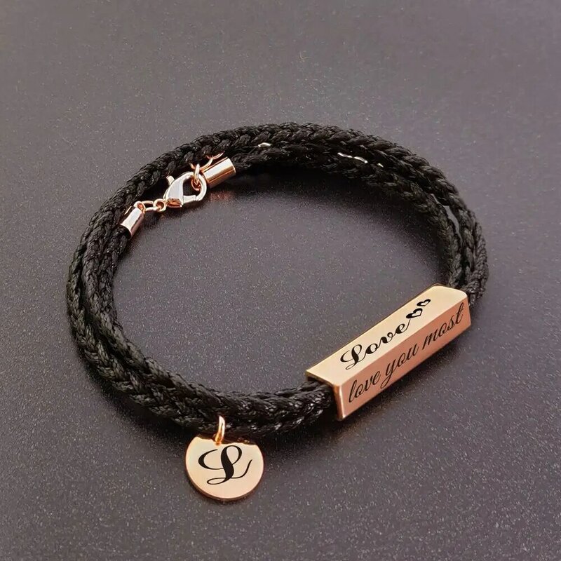 Mylongingcharm pulseira personalizada 1 peça, bracelete com personalização da amizade sua e seu ouro rosa, pulseira trançada inicial