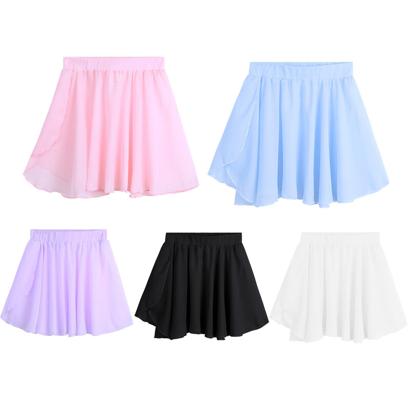 Children Chiffon Basic Classic Mini Pull-On Wrap Skirt for Girls Ballet Gymnastics Practice Kids Dance Wear