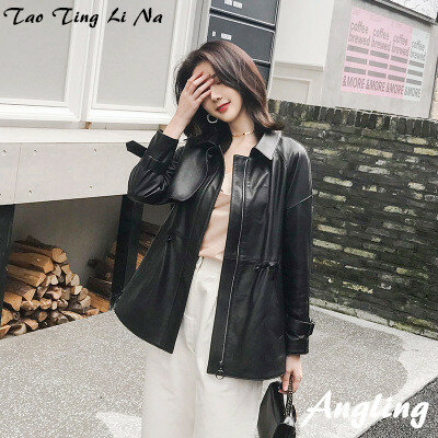 Tao Ting Li Na-Chaqueta de piel de oveja auténtica para mujer, chaqueta de primavera, R8