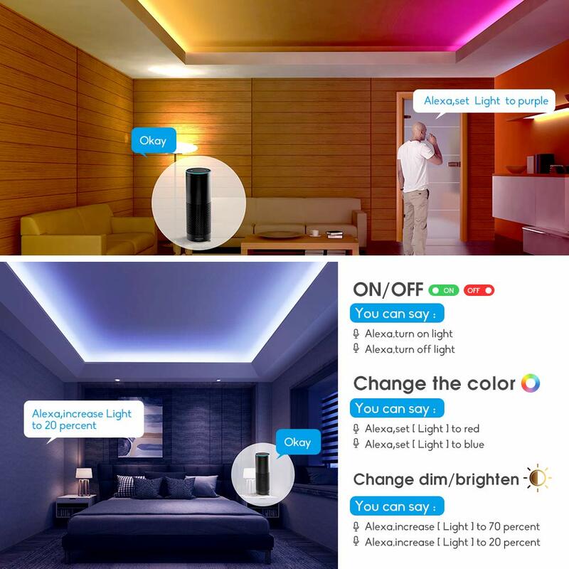 Гибкая светодиодная лента, 10 м, 20 м, 30 м, 5050, Wi-Fi, RGB, работает с Alexa Google Home, управление с помощью смартфона, 12 В постоянного тока
