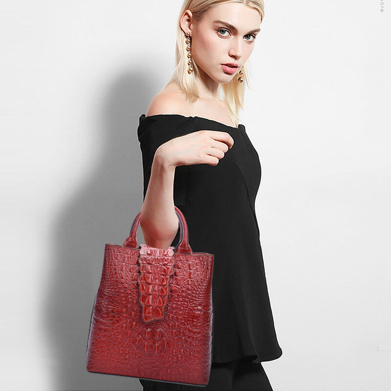 Крокодиловые женские кожаные сумки в европейском и американском стиле ретро 2020 новая женская сумка из кожи с натуральным лицевым покрытием...