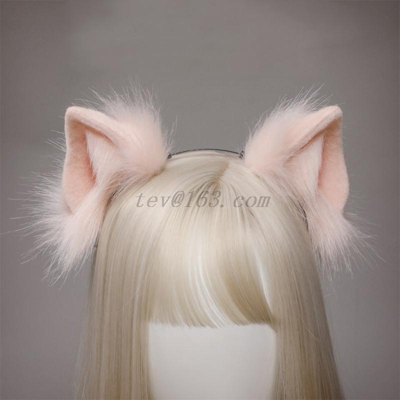 Diadema de piel sintética con orejas de Lobo, diadema de pelo peludo y esponjoso realista, disfraz de Lolita Anime para Cosplay